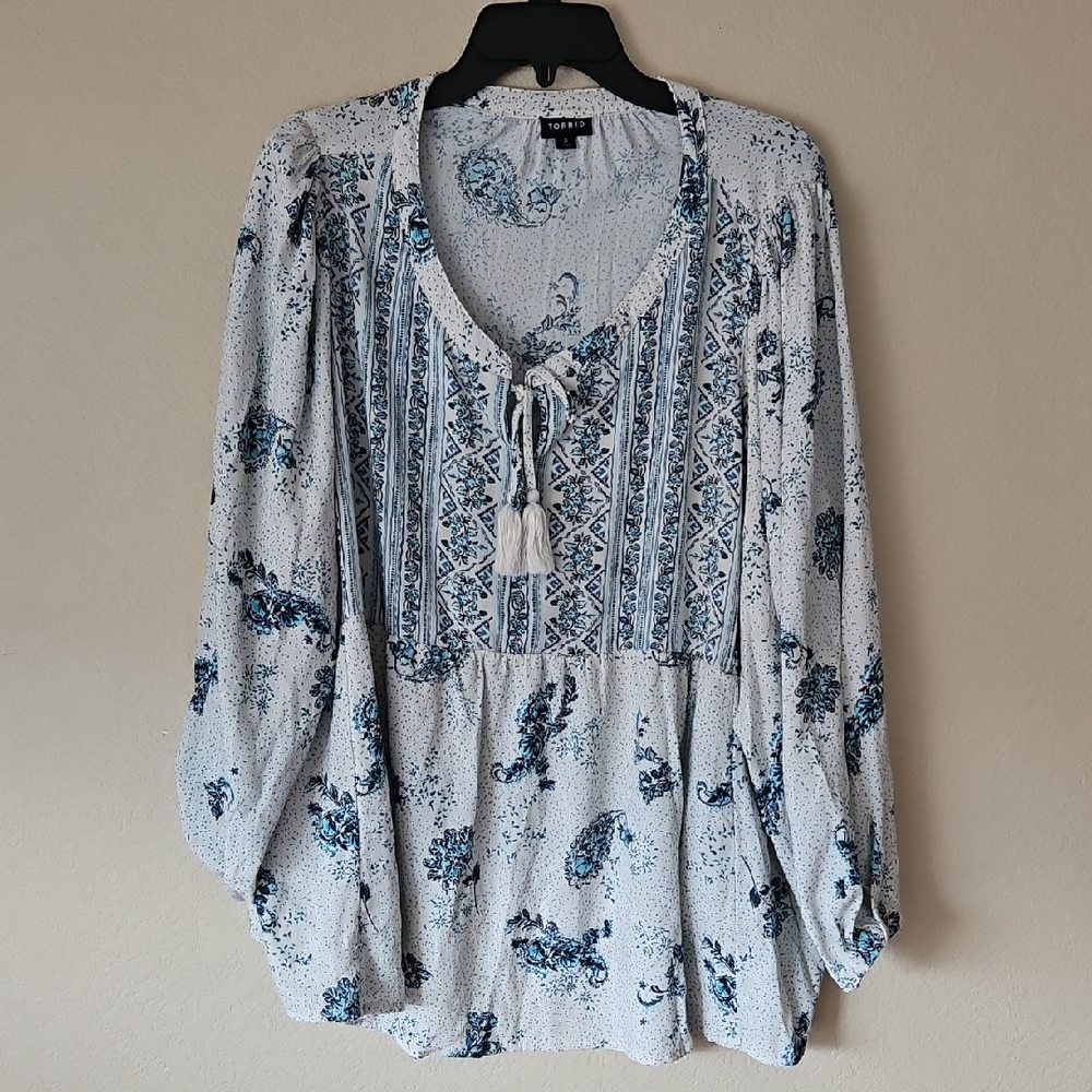 torrid White Blouse with Blue Floral Print